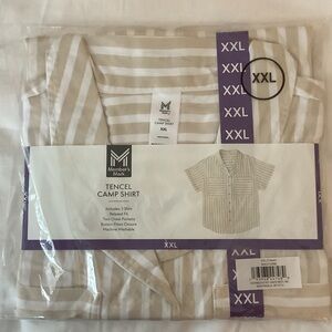 Members Mark Tencel Camp Shirt in Beige Stripes